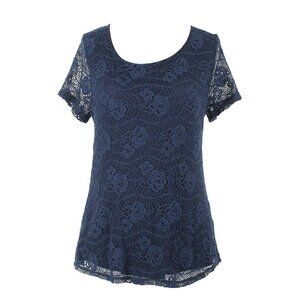 Leo & Nicole Sz S Navy Blue Lace Overlay Cotton Nylon Rayon Spandex Top